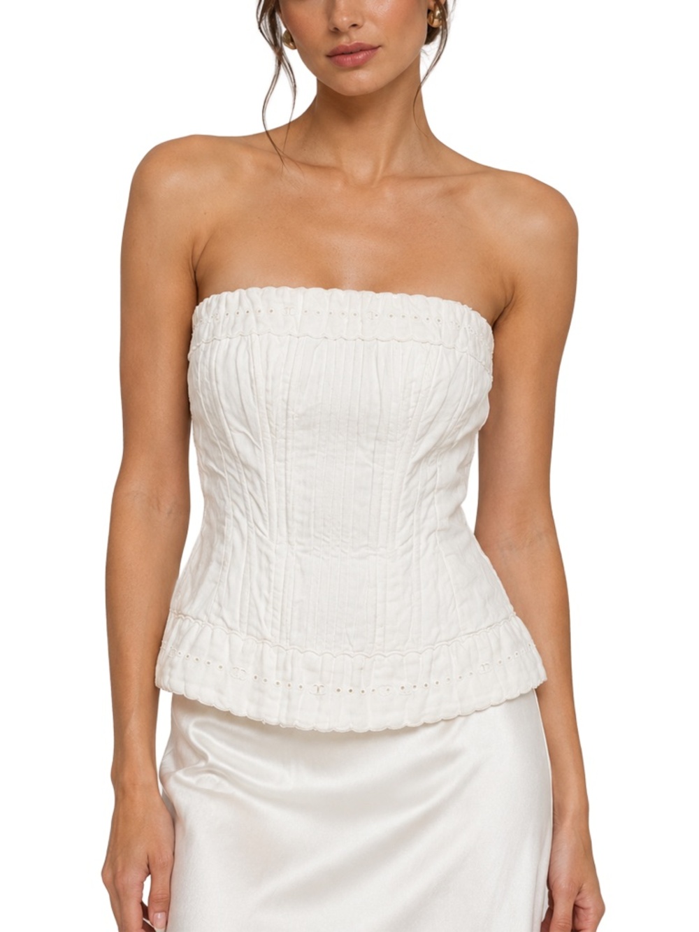 RARE CHANEL Vintage‎ S/S 1993 White Linen Strapless Corset Top - SIZE EU 42